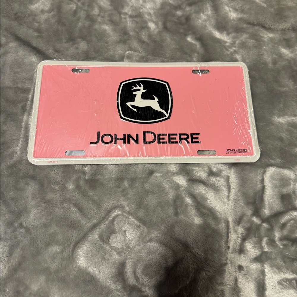 John Deere Pink and Black License Plate